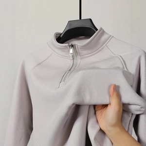 Men Casual Solid Color Ribbed Sweatshirt Half Zipper Stand Collar Raglan Long Sleeve Loose Pullover Jacket Top