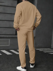 Rear view of khaki men's tracksuit set featuring premium herringbone knit texture
