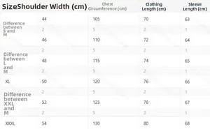 Detailed size chart for long sleeve polo shirt showing shoulder, chest, and length in cm
