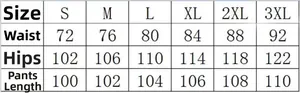 Size chart for men's casual hoodie set showing waist, hip, and length from S to 3XL