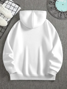 Back view of a plain white heavyweight oversized hoodie with ribbed cuffs and hem