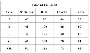 Tableau détaillé des tailles de polo à manches longues pour hommes du S au XXL
