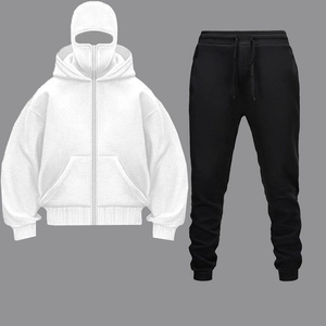 Men's Sporty Casual Fleece Lined Hooded Sweatshirt And Pants Top And Bottom Techwear Balaclava Mask Sport Set Clothing