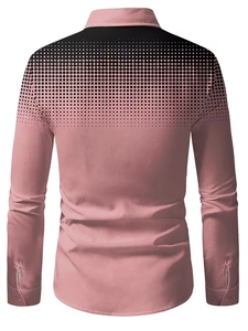 Rear view detail of men's slim long sleeve shirt with black gradient polka dot print