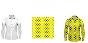 Customization process of men's long sleeve shirt from plain white to black polka dot pattern