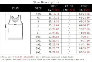 Detailed size chart for men's 3D print tank top showing bust and length from XXS to 6XL