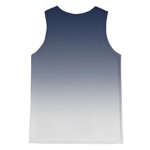 Back view of a men's sport tank top with dark blue to white gradient design