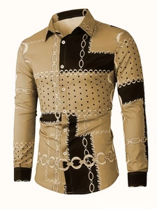 Detailed macro view of baroque chain print and polka dots on long sleeve shirt