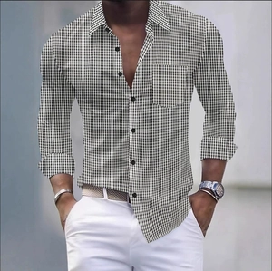 Modern men's slim fit long sleeve shirt featuring classic black and white gingham checks