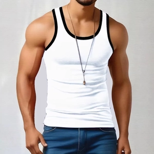 Men's Slim Fit Sport Tank Top Contrast Piping Muscle Gym Vest Summer Casual Sleeveless Printed T-Shirt High Elastic Mesh Fabric Workout Tops