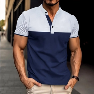 Polo pour Homme Bloc de Couleur Col Montant Manches Courtes Henley Respirant Streetwear Décontracté Top Été Tendance