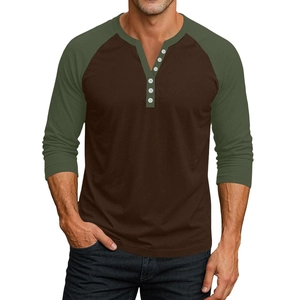 Chemise Henley homme à manches longues avec manches raglan contrastées et col boutonné