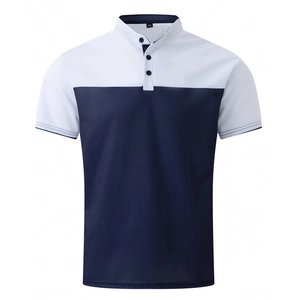 Polo pour hommes avec col officier et design color-block en blanc et bleu marine