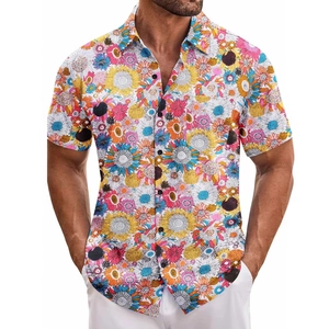 Men's short sleeve summer Hawaiian shirt with vibrant colorful sunflower 3D print pattern