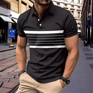 Men's casual polo shirt in black with white stripes for summer sports and business style