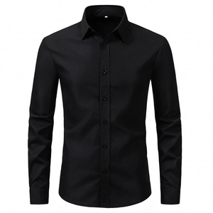 Formal slim fit men's long sleeve business dress shirt in classic black with button-down front