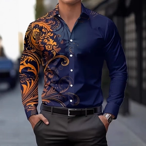 Men's Baroque Print Long Sleeve Casual Shirt Vintage Floral Pattern Button Down Dress Shirt For Party Social Events Fashion Tops