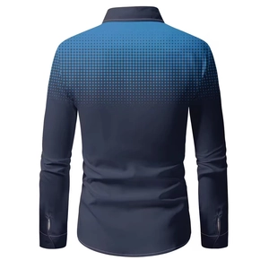 Men's long sleeve shirt featuring a blue gradient design and halftone polka dot patterns