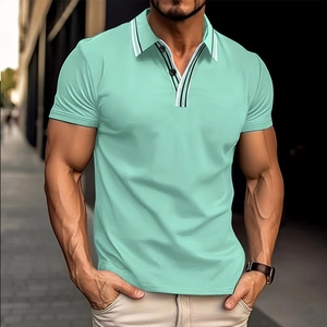 Men's slim fit polo shirt in mint green with striped collar and sporty design