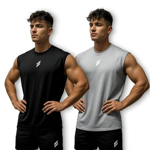 Men's 2-pack athletic tank tops and shorts set in black and charcoal grey with 3D print