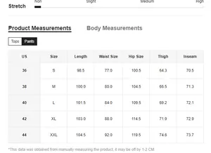 Detailed size guide for men's plaid casual pants featuring US and S-XXL measurements