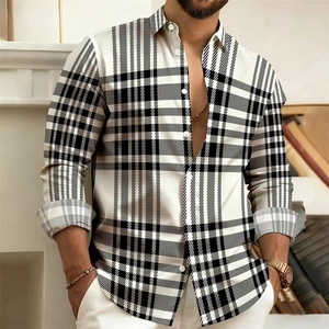 Detail of men's slim fit shirt featuring classic black and white large checkered patterns