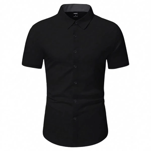 Men's stylish black short sleeve casual business shirt with classic lapel collar