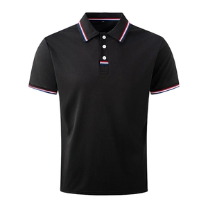 Polo homme noir à manches courtes avec rayures tricolores classiques aux bords