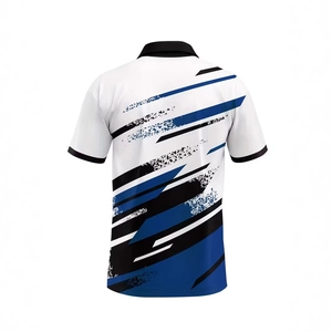 Men's sport polo shirt with blue geometric splash print on white back view