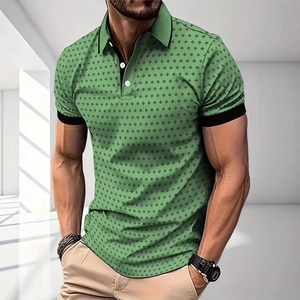 Polo da uomo verde vestibilità slim a maniche corte con stampa floreale nera e colletto