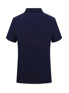 Vue arrière du polo à manches courtes bleu foncé avec texture en maille et col structuré