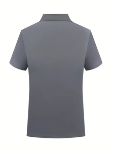 Vue détaillée du dos d'un polo gris foncé pour homme avec col en tricot côtelé