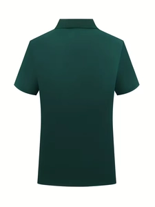 Vue arrière du polo homme vert foncé à manches courtes avec col côtelé et détails aux poignets