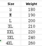 Detaillierte Größentabelle für bedruckte Langarmshirts von S bis 4XL mit Gewichtsangaben