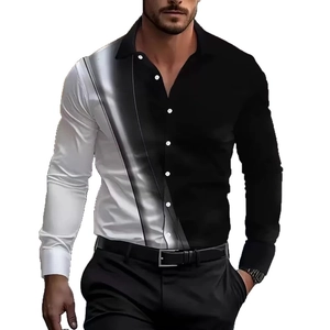 Chemise homme coupe ajustée à manches longues avec motif bicolore noir et blanc