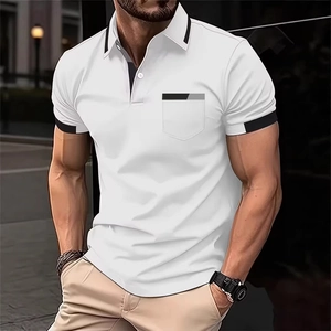 Men's Casual Short Sleeve Polo Shirt Slim Fit Breathable Polyester Top Contrast Color Trim Lapel Summer Sport Street Tee