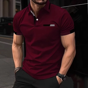 Mens burgundy slim fit polo shirt with black contrast collar and cuffs for casual wear