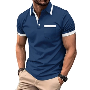 Slim fit navy blue men's polo shirt with white contrast trim on collar and sleeves