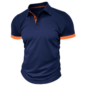 Navy-Polo-Shirt für Herren mit orangefarbenen Kontrastdetails an Kragen und Ärmeln