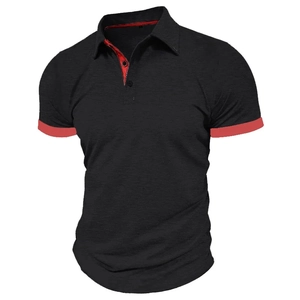 Herren Slim Fit Poloshirt in Schwarz mit roten Kontrasten an Kragen und Ärmeln