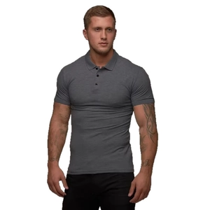 Polo da uomo grigio scuro a maniche corte slim fit con classico colletto a tre bottoni