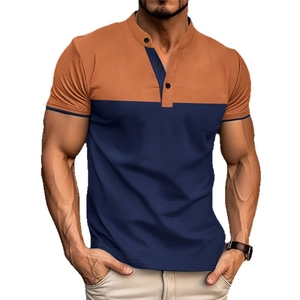 Polo homme à manches courtes coupe ajustée avec design colorblock et col montant
