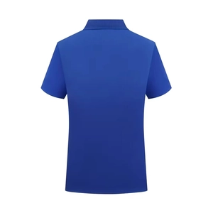 Men's royal blue short sleeve polo shirt with classic collar shown from the back view