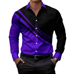 Men's slim long sleeve shirt featuring bold black and purple geometric 3D print design