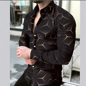 Chemise homme coupe ajustée à manches longues avec imprimé géométrique 3D doré