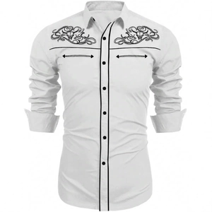 Men's Western Style Long Sleeve Shirt With Embroidery Contrast Piping Slim Fit Cowboy Casual Fashion Shirt