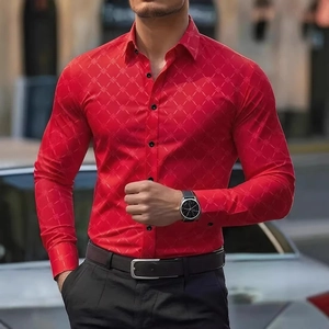 Chemise à Manches Longues pour Hommes Mode Impression Numérique 3D Coupe Slim Haute Élasticité Smart Casual Motif Géométrique Chemise de Ville Business