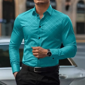 Chemise homme coupe ajustée à manches longues bleu Tiffany avec imprimé 3D