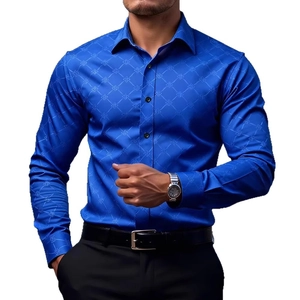 Chemise bleue à manches longues pour hommes avec imprimé jacquard diamant 3D et coupe slim