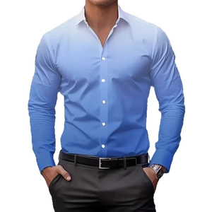 Men's long sleeve slim fit button-up shirt featuring a stylish blue and white gradient
